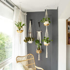 Macrame Plant Hanger | Handmade Cotton Cord & Beads | 4-Pack