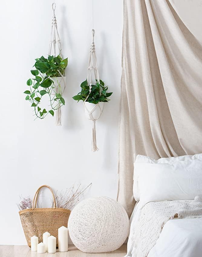 Macrame Plant Hanger | Handmade Cotton Cord & Beads | 4-Pack