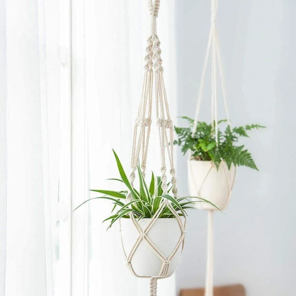 Macrame Plant Hanger | Handmade Cotton Cord & Beads | 4-Pack