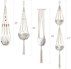 Macrame Plant Hanger | Handmade Cotton Cord & Beads | 4-Pack