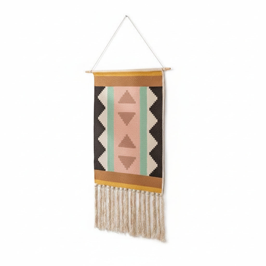 Macrame Wall Hanging | Geometric Cotton & Linen Weave | 50 x 70 cm