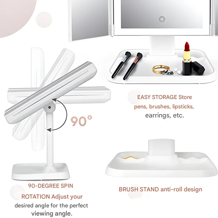 Makeup Mirror | LED 3-Mode & 2x/3x Magnification | USB-C Rechargeable