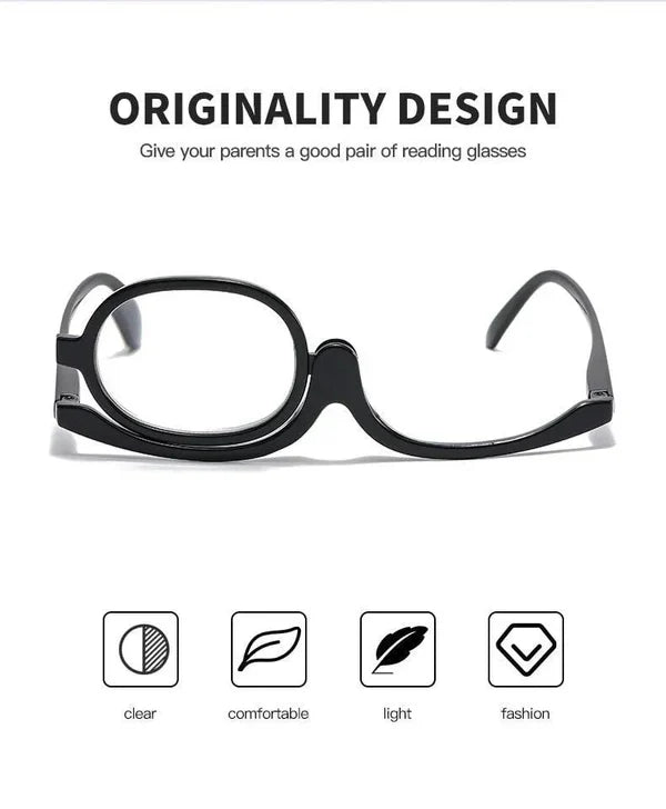Makeup Reading Glasses | Flip-Over Single Lens | Hands-Free Application