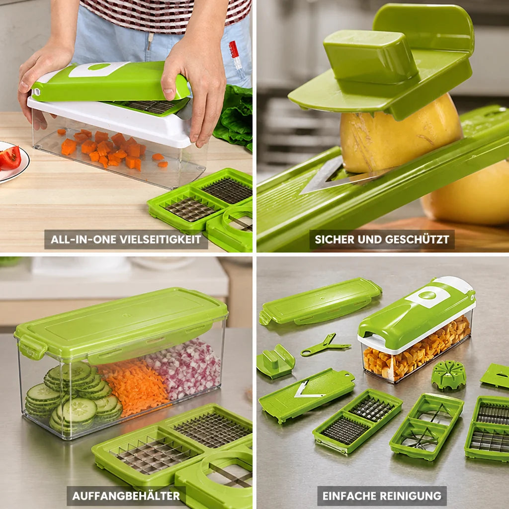 Mandoline Slicer | 8 Interchangeable Rust-Resistant Stainless Blades & Hand Guard | 1.4L Catch Container