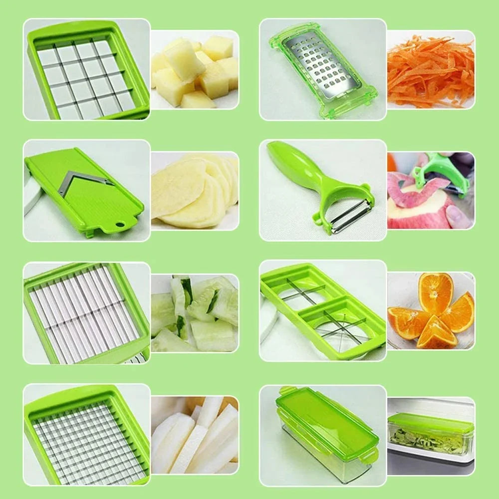 Mandoline Slicer | 8 Interchangeable Rust-Resistant Stainless Blades & Hand Guard | 1.4L Catch Container