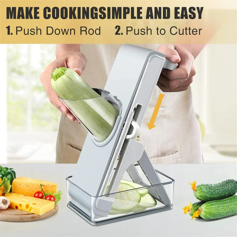 Mandoline Slicer | Stainless Steel Blades & Adjustable 0.5-8 mm