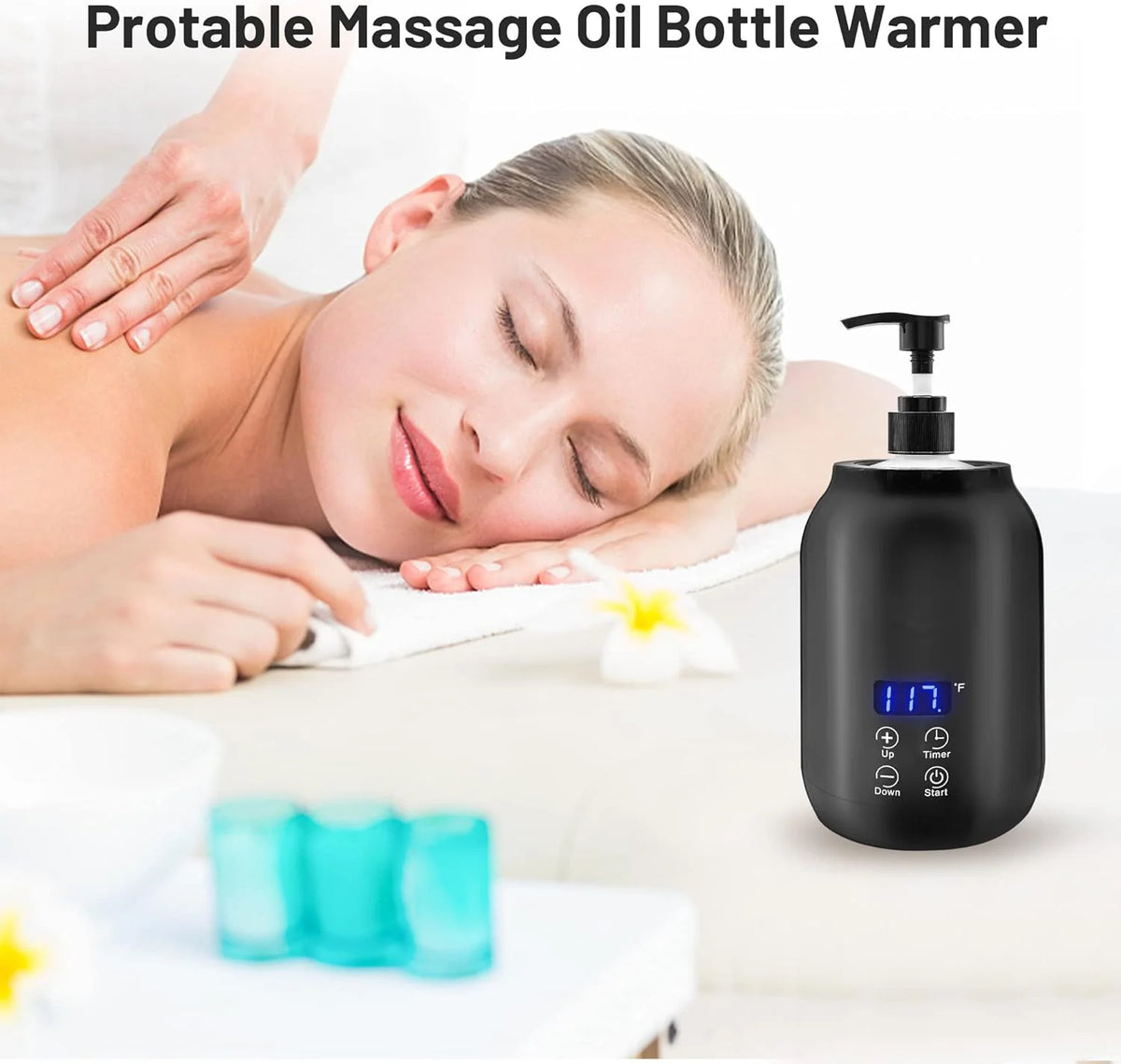 Massage Oil Warmer | Adjustable Temperature & 360° Fast Heating | Digital Display