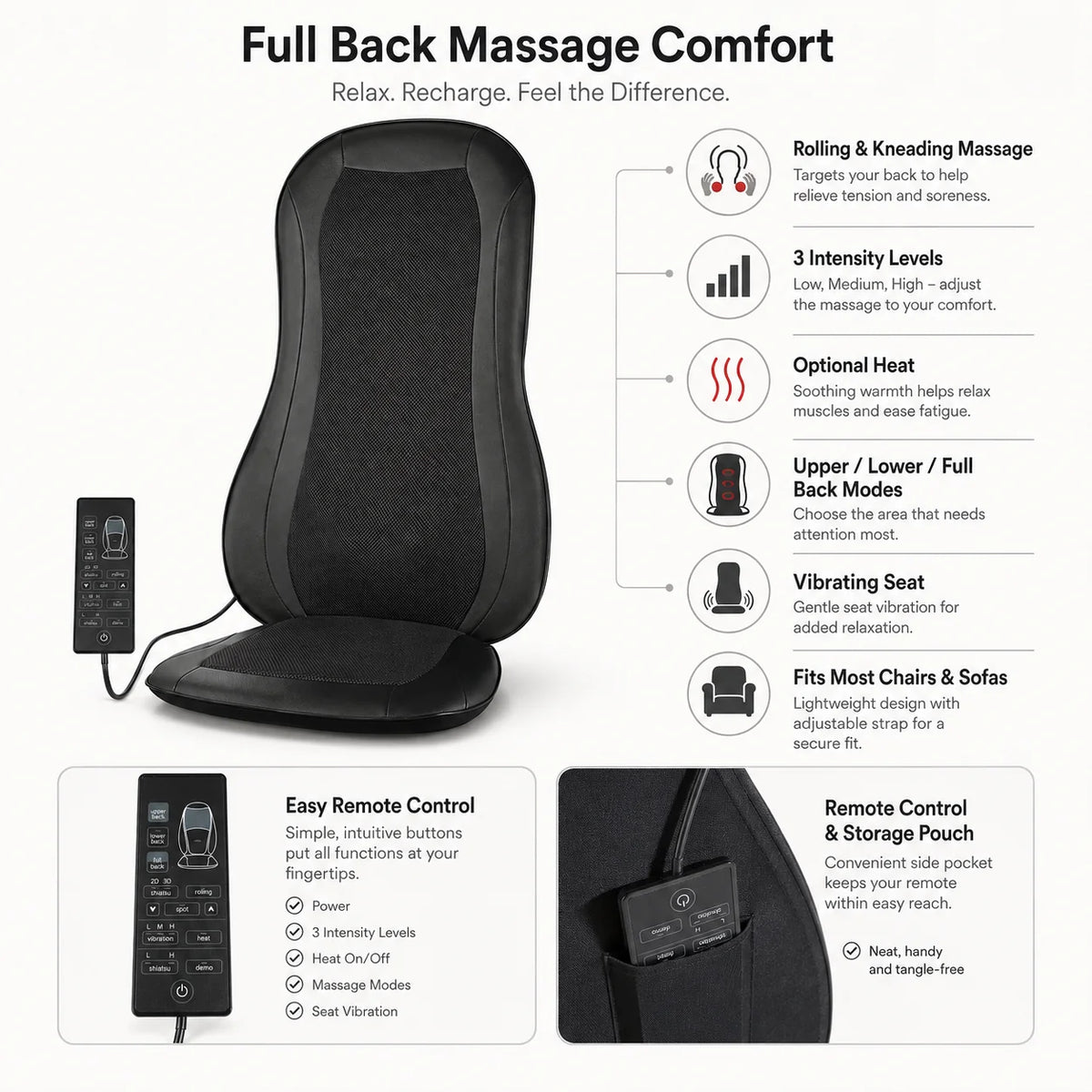 Massage Seat Cushion | Rolling & Vibrating, Heated