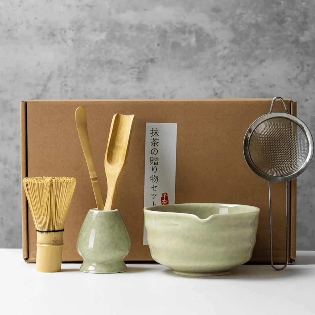 Matcha Tea Set | Ceramic Bowl & Bamboo Utensils | 6-Piece Set