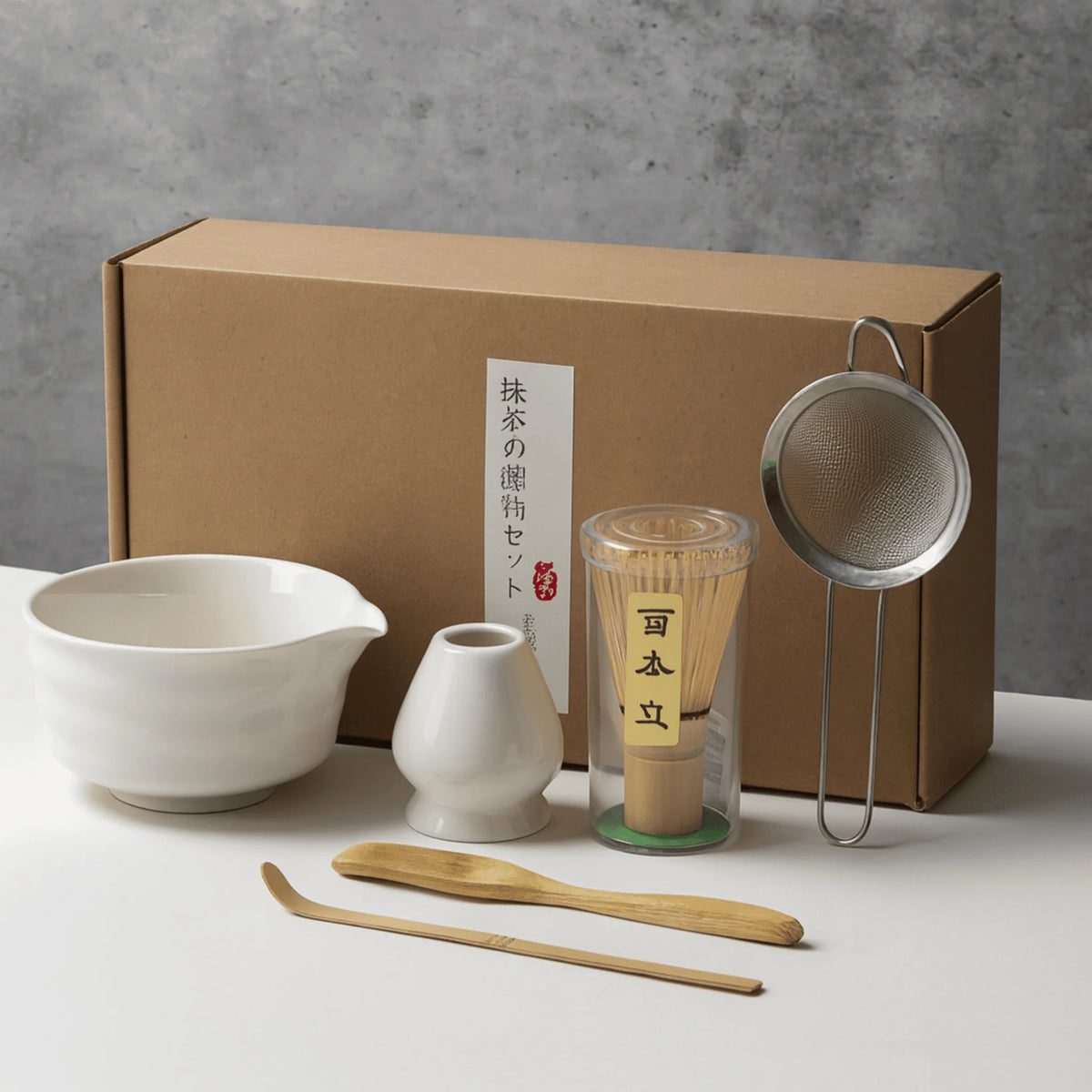 Matcha Tea Set | Ceramic Bowl & Bamboo Utensils | 6-Piece Set