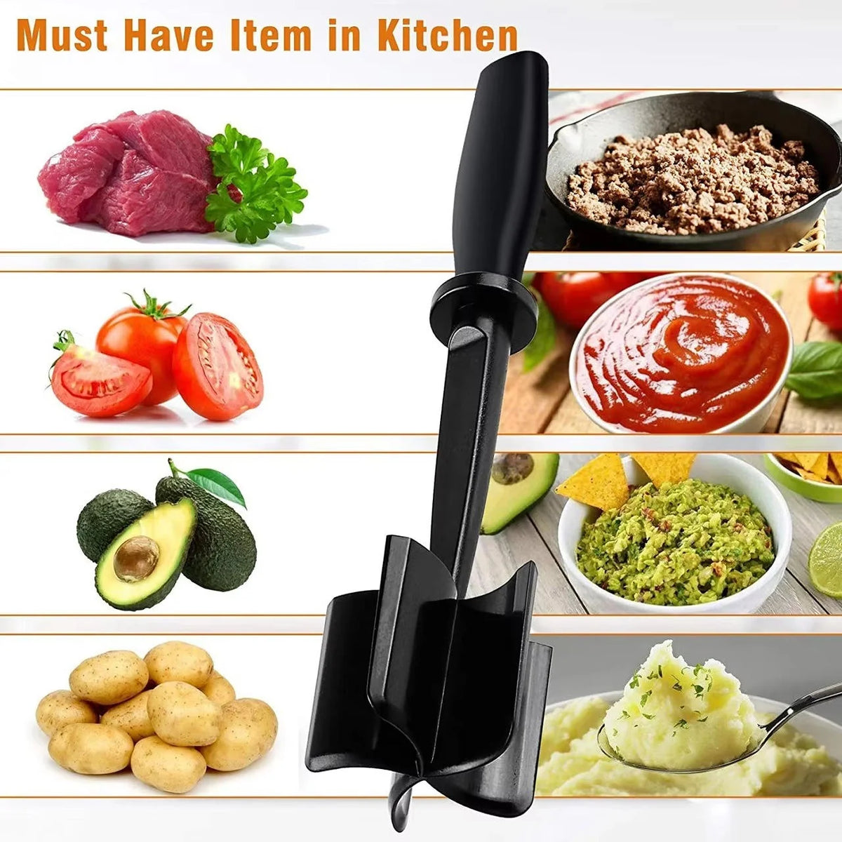Meat Chopper | Heat-Resistant Nylon & Ergonomic Grip | 5-Blade