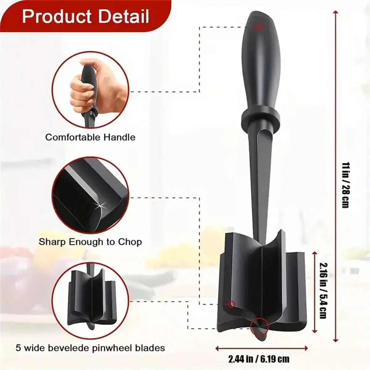 Meat Chopper | Heat-Resistant Nylon & Ergonomic Grip | 5-Blade