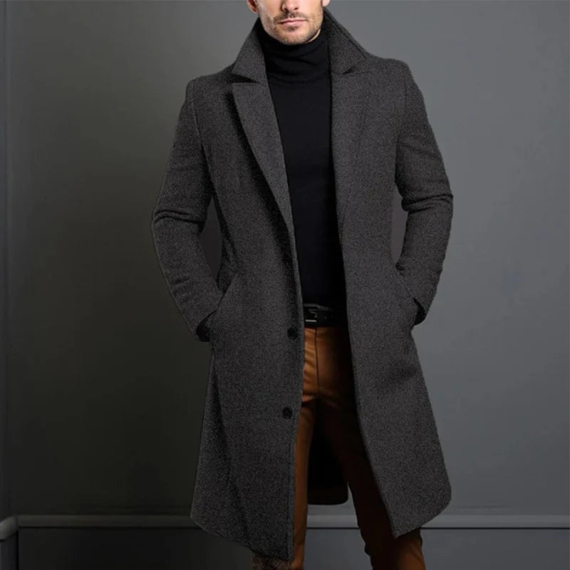 Men's Long Wool Coat | Slim-Fit Double-Breasted