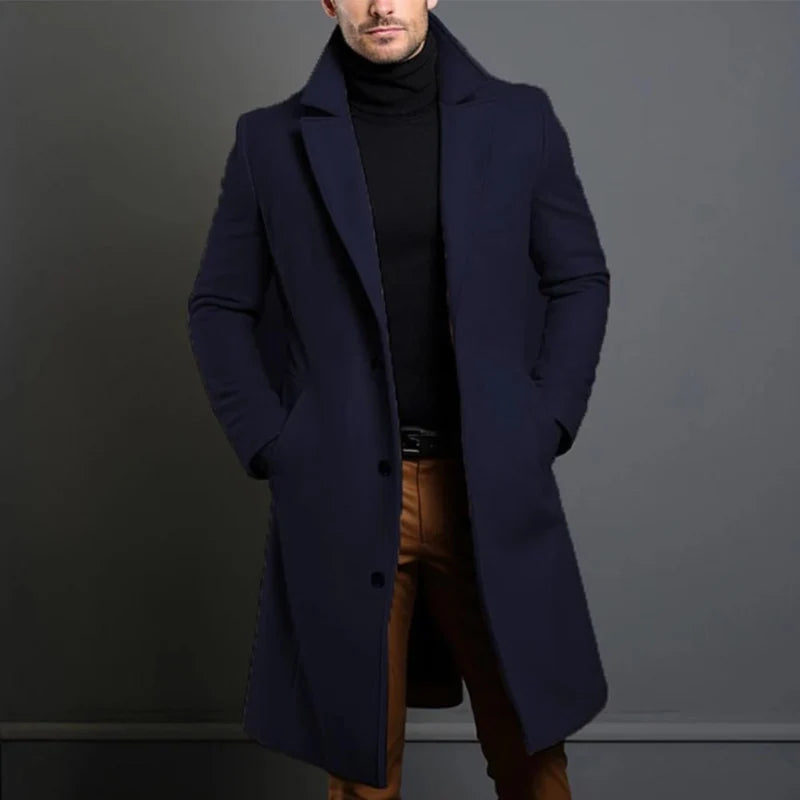 Men's Long Wool Coat | Slim-Fit Double-Breasted