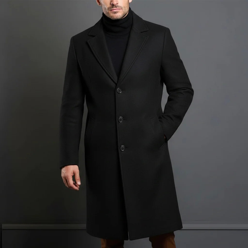 Men's Long Wool Coat | Slim-Fit Double-Breasted