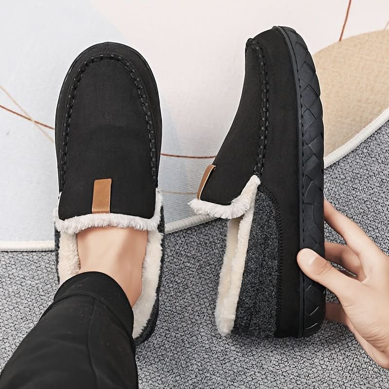 Men's Moccasin Slippers | Faux-Fur Lining & Textured Rubber Sole