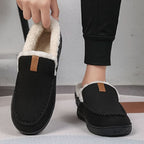 Men's Moccasin Slippers | Faux-Fur Lining & Textured Rubber Sole