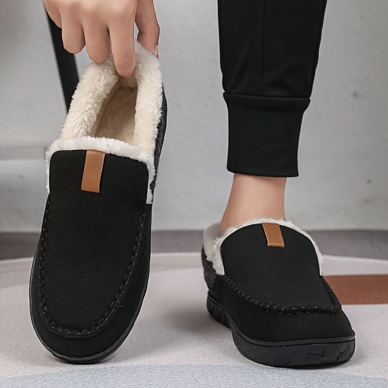 Men's Moccasin Slippers | Faux-Fur Lining & Textured Rubber Sole