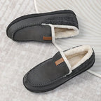 Men's Moccasin Slippers | Faux-Fur Lining & Textured Rubber Sole