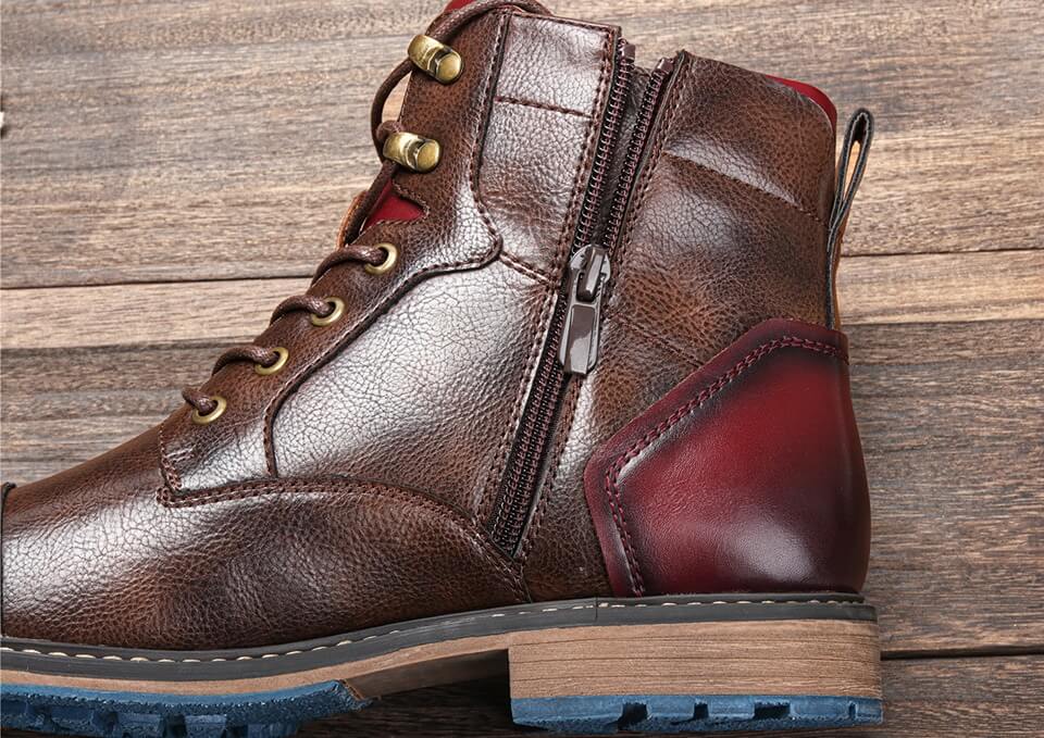 Men’s Oxford Boots | Breathable Synthetic Leather & Non-Slip Sole | Lace-Up With Side Zipper