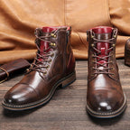Men’s Oxford Boots | Breathable Synthetic Leather & Non-Slip Sole | Lace-Up With Side Zipper