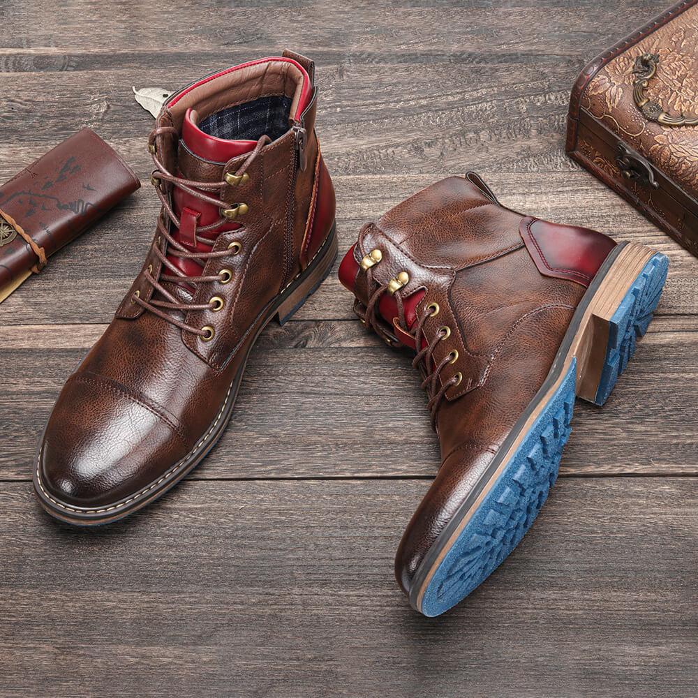 Men’s Oxford Boots | Breathable Synthetic Leather & Non-Slip Sole | Lace-Up With Side Zipper