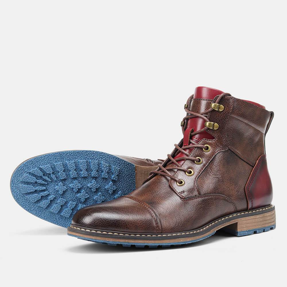 Men’s Oxford Boots | Breathable Synthetic Leather & Non-Slip Sole | Lace-Up With Side Zipper