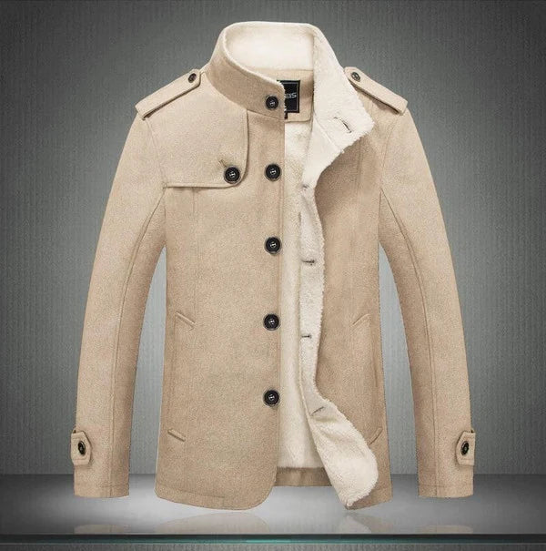 Men’s Trench Coat | Wool Blend Button-Front | Long Sleeve
