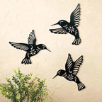 Hummingbird Wall Art | Hollow Black Metal Silhouettes | 3-Piece Set
