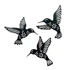 Hummingbird Wall Art | Hollow Black Metal Silhouettes | 3-Piece Set