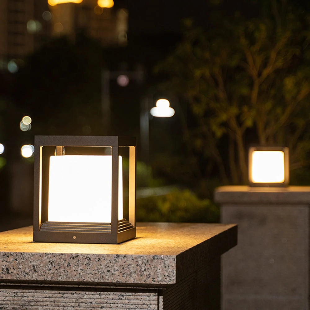 Outdoor Post Light | Rectangular Metal & Acrylic Lantern | Weather Resistant
