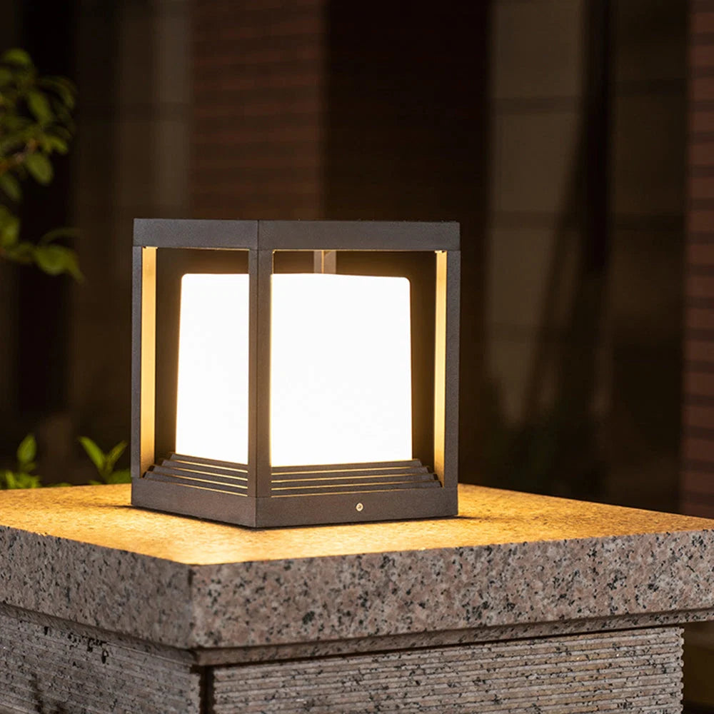 Outdoor Post Light | Rectangular Metal & Acrylic Lantern | Weather Resistant
