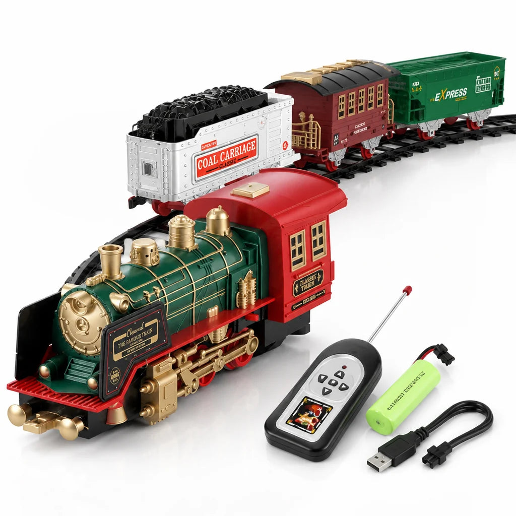 Model Train Set | Remote-Controlled & Rechargeable | Classic Steam Locomotive