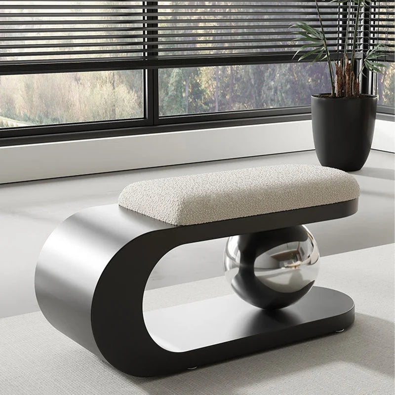 Modern Art Deco Geometric Carbon Steel Iron Stainless Steel Sherpa Fabric Sponge Bench Without Backrest or Armrests for Entryway