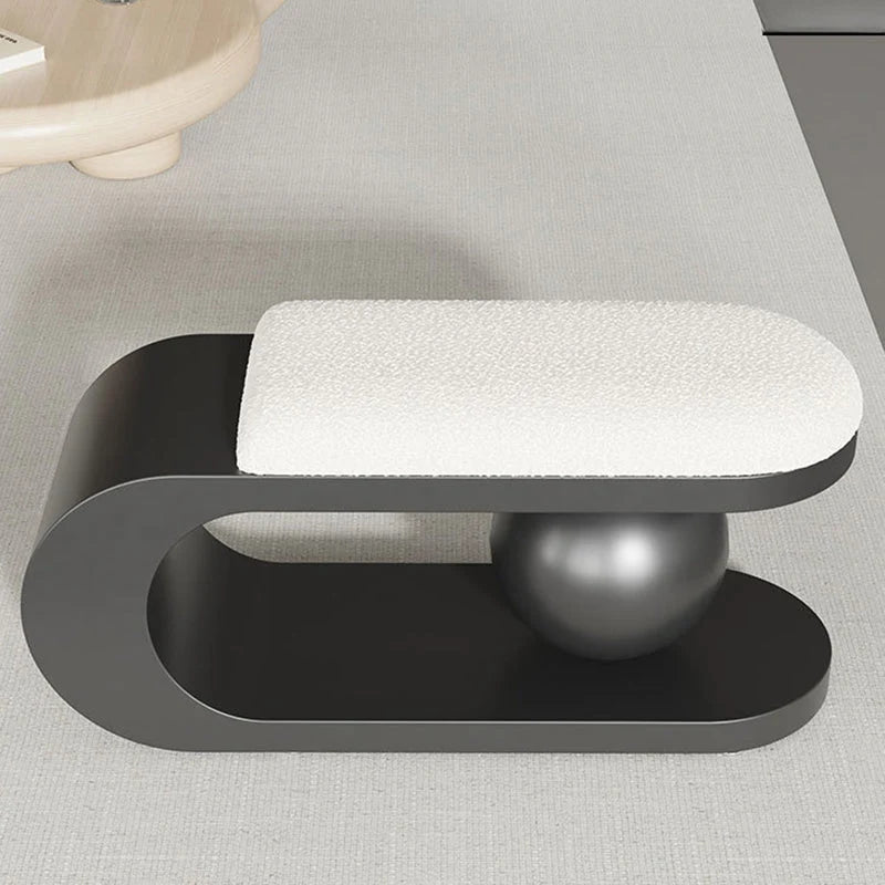 Modern Art Deco Geometric Carbon Steel Iron Stainless Steel Sherpa Fabric Sponge Bench Without Backrest or Armrests for Entryway