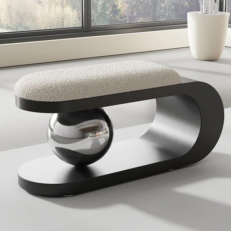 Modern Art Deco Geometric Carbon Steel Iron Stainless Steel Sherpa Fabric Sponge Bench Without Backrest or Armrests for Entryway