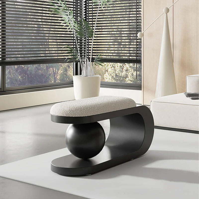 Modern Art Deco Geometric Carbon Steel Iron Stainless Steel Sherpa Fabric Sponge Bench Without Backrest or Armrests for Entryway