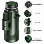 Monocular Telescope | HD Multi-Coated Glass & Smartphone Mount | Travel Size