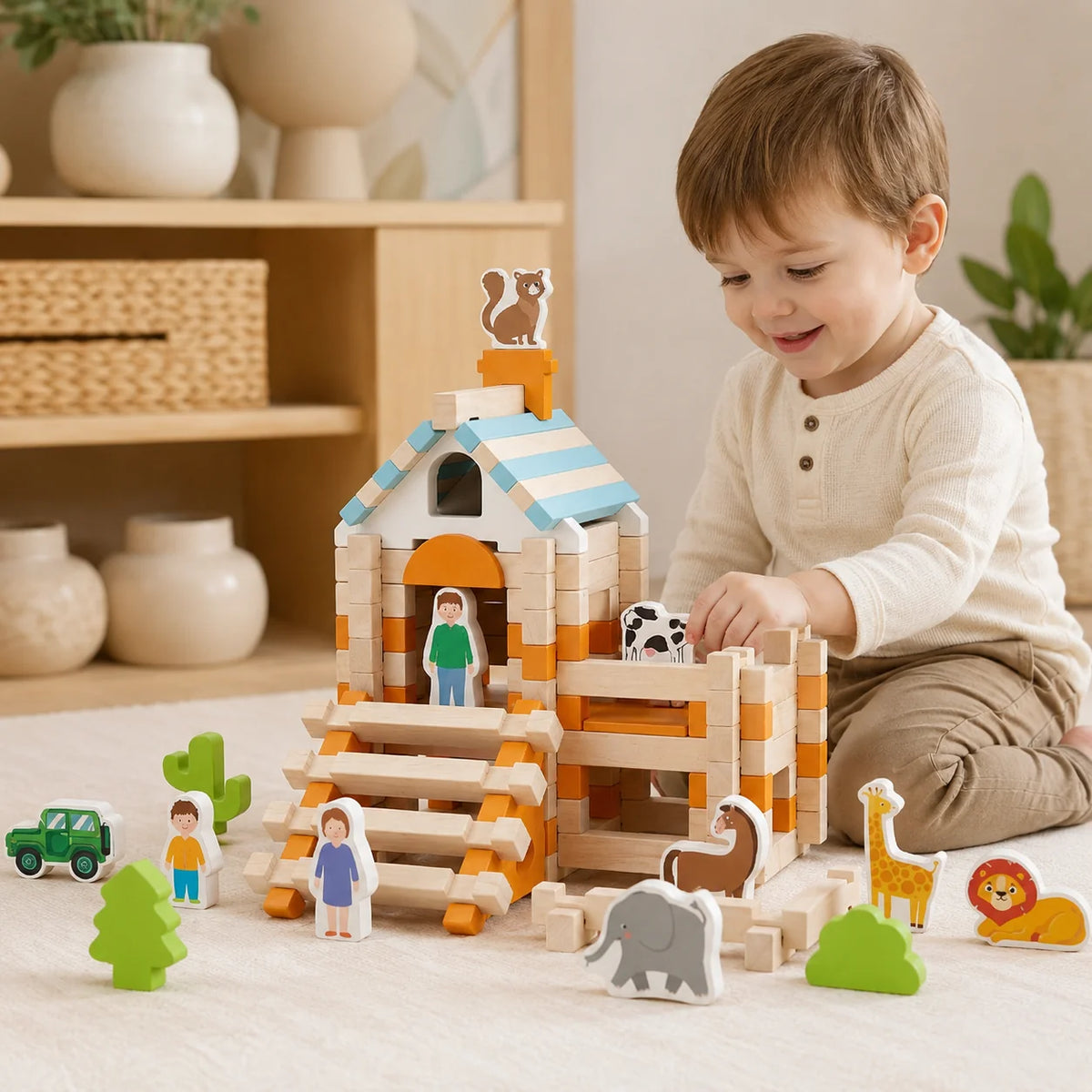 Montessori Building Blocks | Natural Wood & Motor Skills Development | For Toddlers