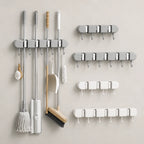 Mop & Broom Holder | Spring-Loaded Grips & Swivel Hooks | No-Drill Mount