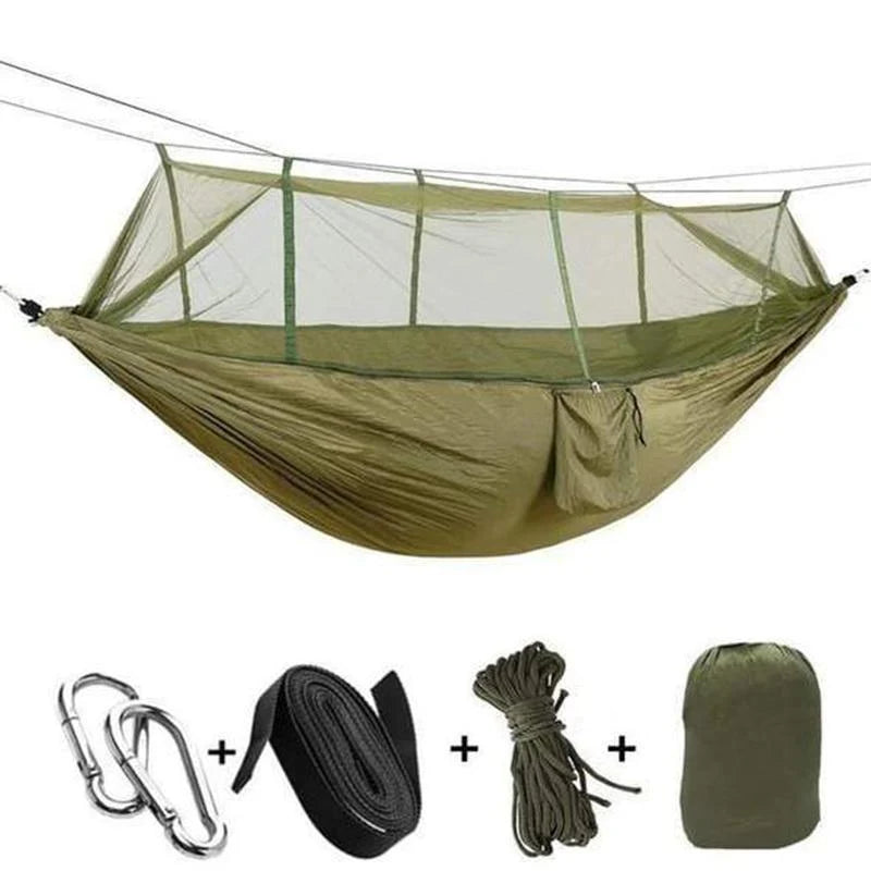 Mosquito Net Hammock | Ultralight Parachute Nylon & Integrated Net | With Straps & Carabiners