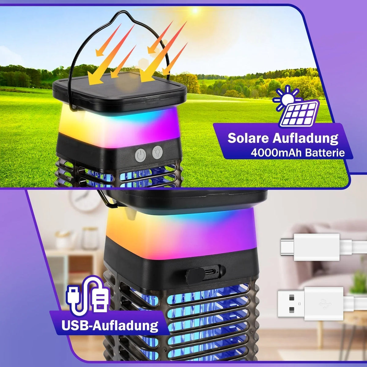 Mosquito Trap | UV LED & High-Voltage Grid | Solar & USB-C Rechargeable