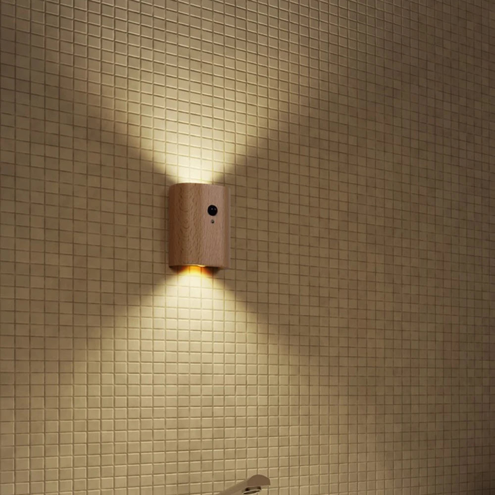 Wooden Night Light | Motion-Activated Warm LED | Rechargeable