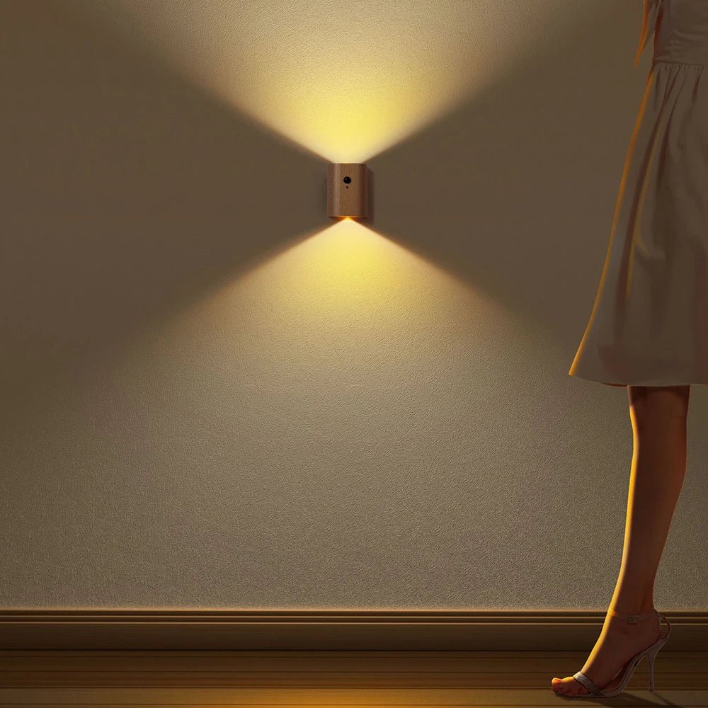 Wooden Night Light | Motion-Activated Warm LED | Rechargeable