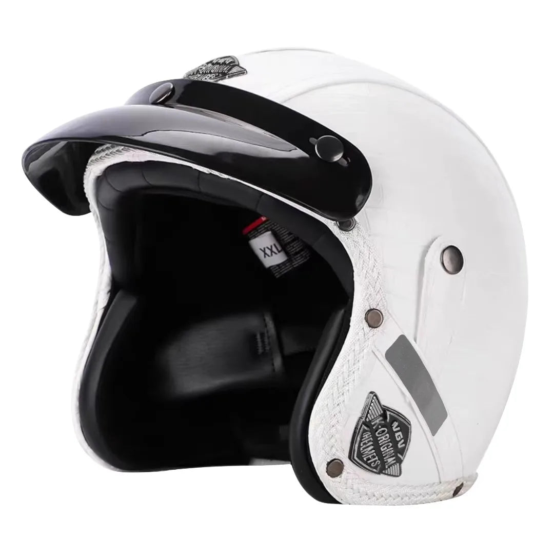 Motorcycle Helmet | Retro 3/4 Open-Face & PU Leather