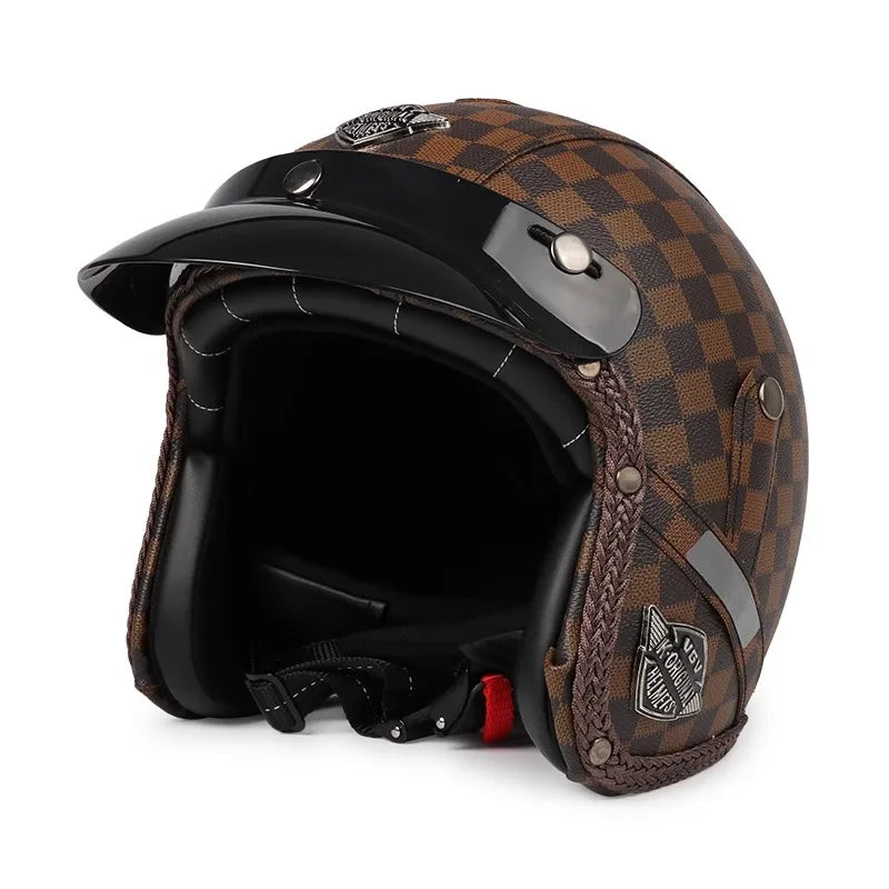Motorcycle Helmet | Retro 3/4 Open-Face & PU Leather