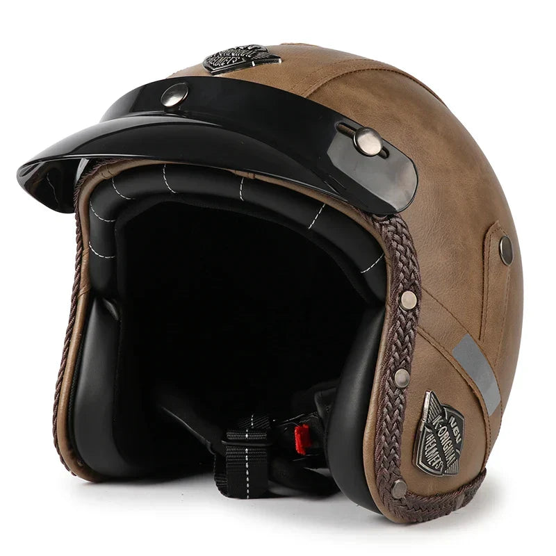 Motorcycle Helmet | Retro 3/4 Open-Face & PU Leather