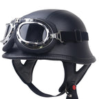 Motorcycle Helmet | Vintage Leather & Integrated Goggles | Safety Certified