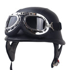 Motorcycle Helmet | Vintage Leather & Integrated Goggles | Safety Certified