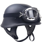 Motorcycle Helmet | Vintage Leather & Integrated Goggles | Safety Certified
